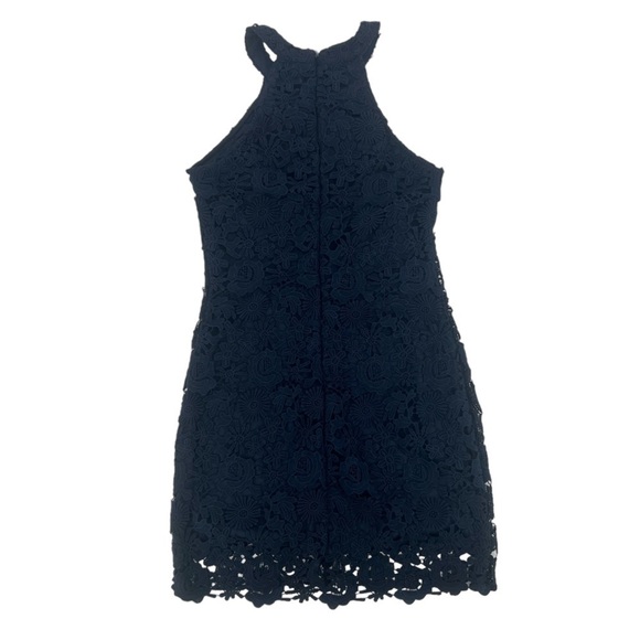 Lulu’s Blue Lined Lace Sleeveless High Neck Mini Dress Size Medium Women’s - Picture 3 of 5